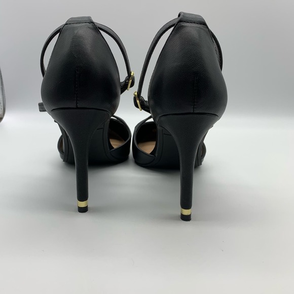 Kelly & Katie Pointed Toe Black Strappy Black Pumps With Gold Trim Heel Sz 10M - Picture 7 of 12